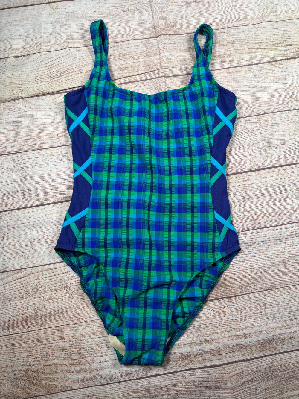 Girls‎ Plaid Green & Blue One-Piece Swimsuit